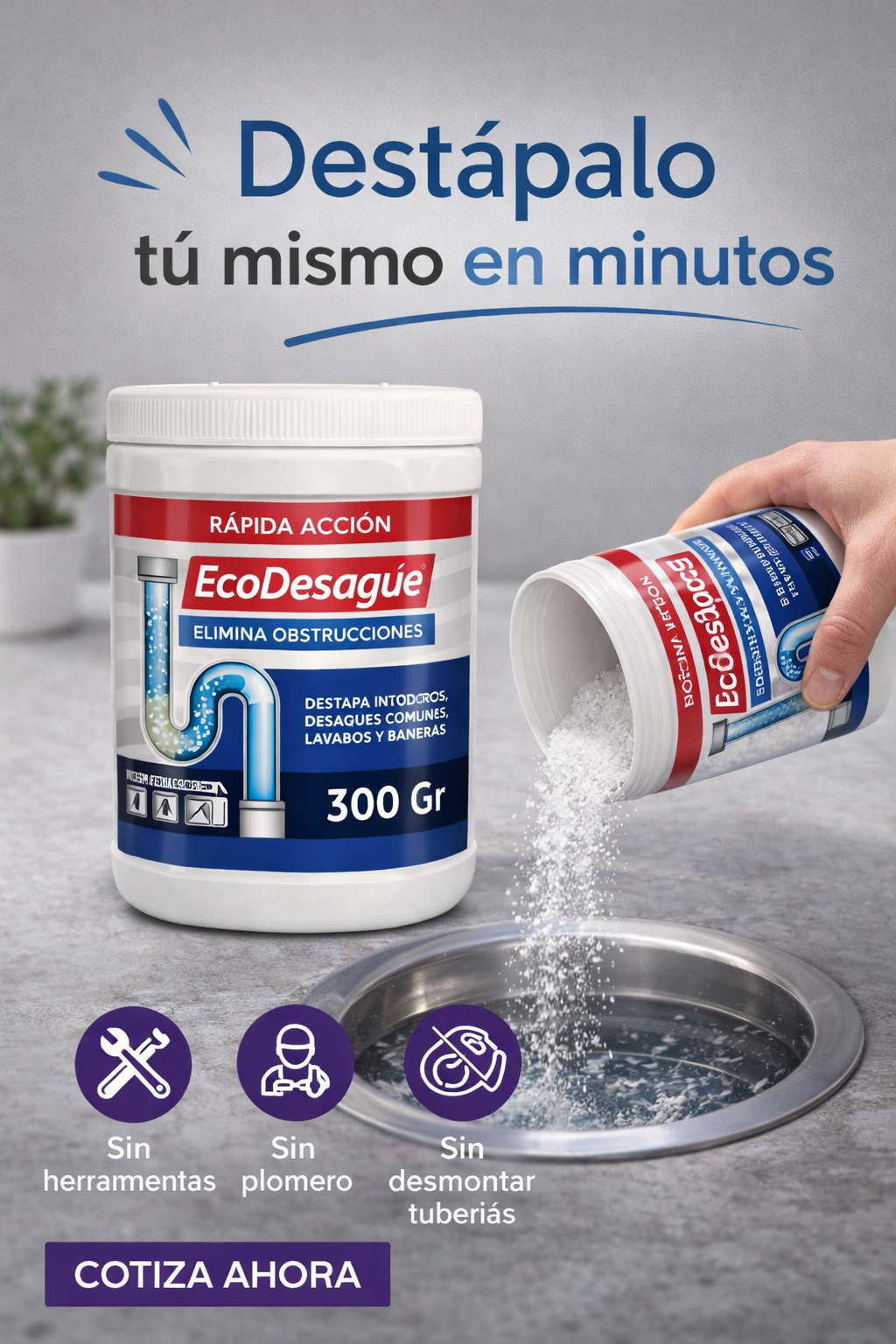 Polvo Destapa Cañerías 300g – Recupera el Flujo de tus Tuberías
