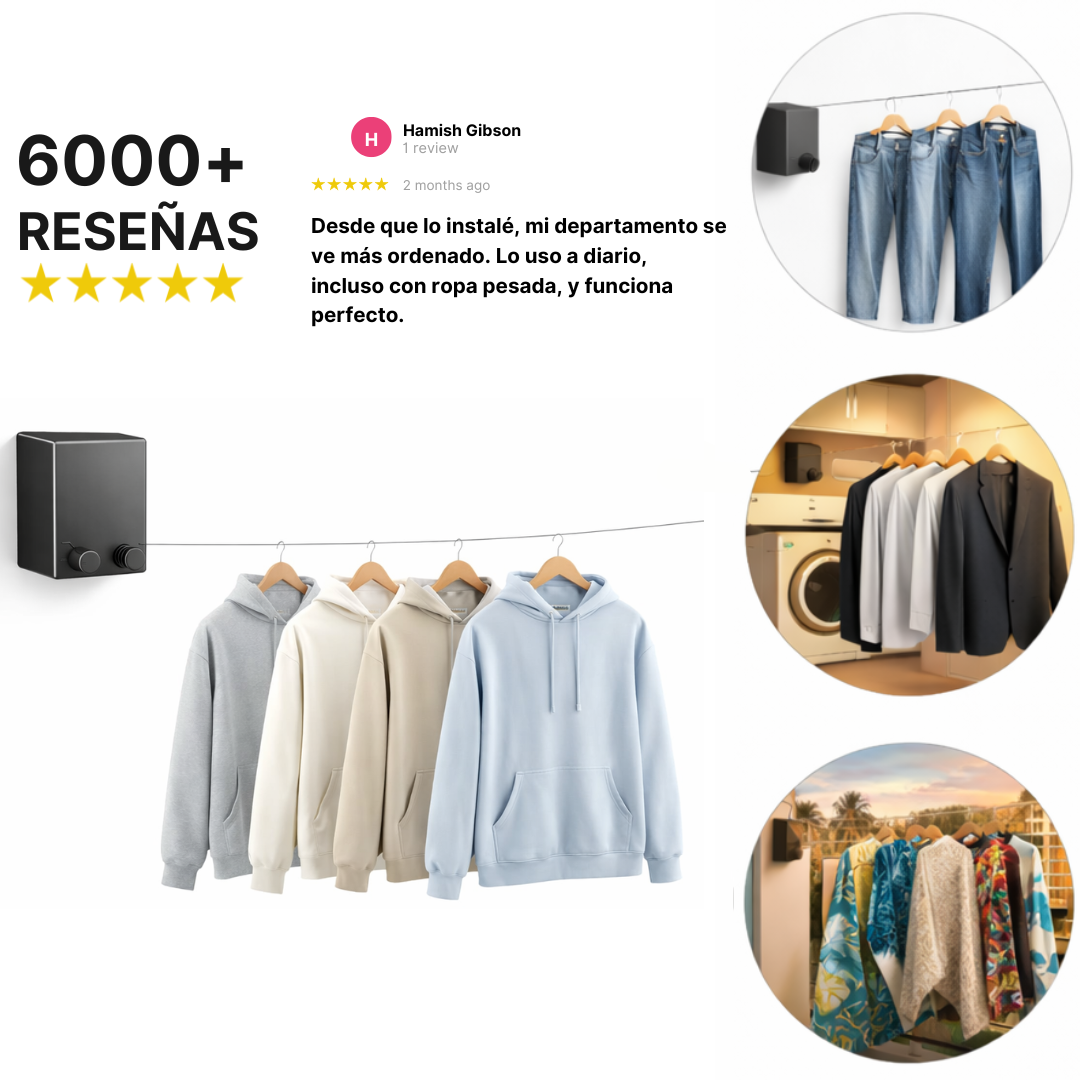 Tendedero Retráctil Invisible - Resistente, discreto y fácil de instalar en minutos.